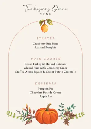 illustrated bright Thanksgiving dinner menu template 