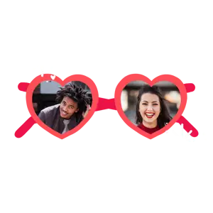 A Man And A Woman Looking At Each Other Through Heart Shaped Glasses Love Stickers Template