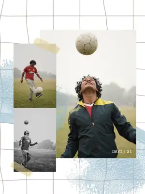 A Collage Of Photos Of A Man Playing Soccer Sports Template
