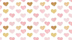 A White Background With Pink And Gold Hearts Zoom Backgrounds Template