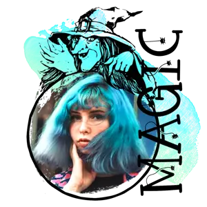 A Woman With Blue Hair And A Top Hat Halloween Stickers Template