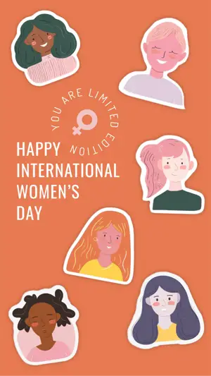 illustrated girls stickers orange Women’S Day Template