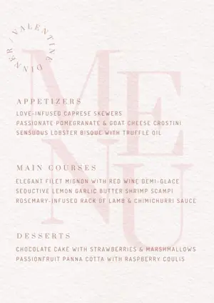 elegant bright valentine dinner menu template