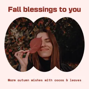 Warm autumn wishes with cocoa & leaves hazy sunset Instagram Post template
