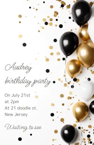 white gold and black Elegant Birthday