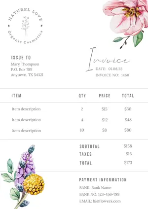  small business botanical elegant invoice template 