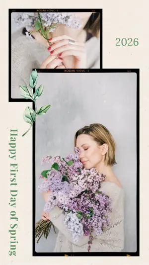 A Woman Holding A Bouquet Of Purple Flowers Spring Story Template