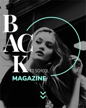 Black and white photo of a woman back to school Instagram post template