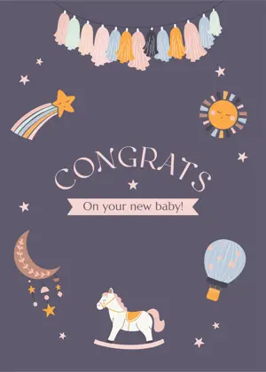 Illustrated new baby greeting card template 