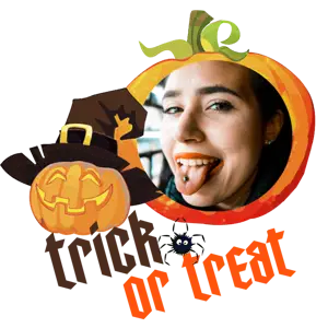 A Woman Sticking Out Her Tongue In Front Of A Trick Or Treat Sign Halloween Stickers Template
