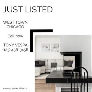 A Black And White Photo Of A Living Room Real Estate Template