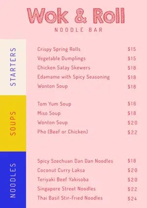 noodles bar restaurant menu template