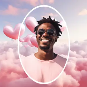 valentines profile pic with pink balloons in the background 
