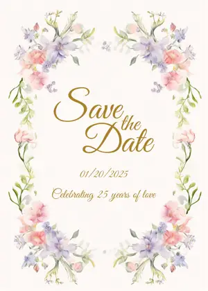 Watercolor floral gold save the date anniversary party template