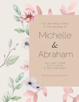 A Wedding Card With Watercolor Flowers On It Wedding Template