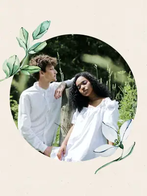 A Man And A Woman Standing Next To Each Other Hello Spring Template