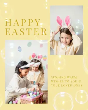 Happy Easter bubbles yellow greeting card template
