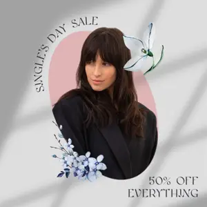 Single’s day fashion sale bright floral Instagram post template 