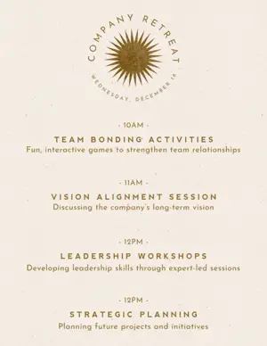 Minimalist elegant retreat schedule agenda template 
