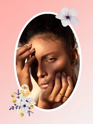 A Woman Holding Her Hands To Her Face Hello Spring Template