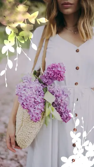 A Woman Wearing A Hat Holding A Basket Of Flowers Spring Story Template