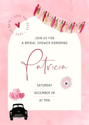 Pink watercolor illustrations save the date bridal shower template