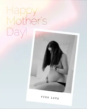 Pregnant woman Polaroid photo Mother's Day greeting card template