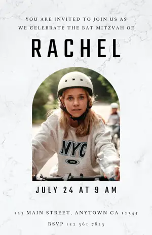  bright marble background bat mitzvah photo invitation template