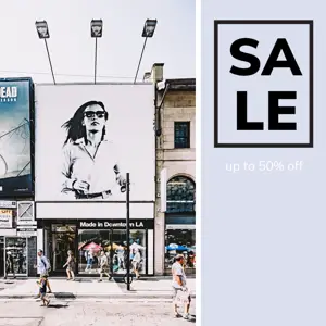 A Building With A Large Advertisement On The Side Of It Grids Template