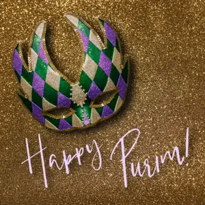 costume mask on a glittery gold background Purim instagram post template