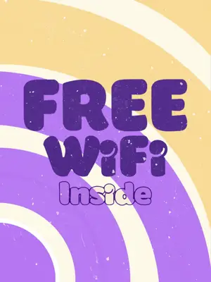 purple and yellow Free WiFi Minimalist Sign 