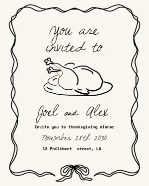 Black and Beige Elegant minimalist Illustrative Thanksgiving Invitation