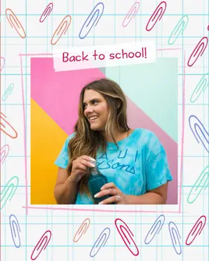 a girl smiling  back to school Instagram post template 