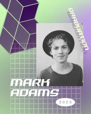 a photo of a young man and a green and purple background graduation template 
