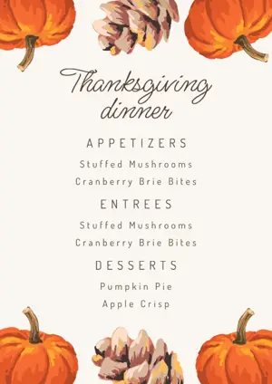 beige and orange thanksgiving minimalistic menu 
