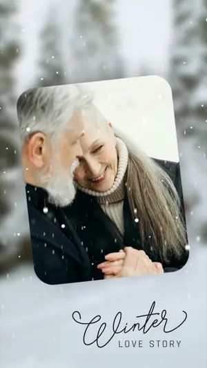 An elderly couple hugging winter story template