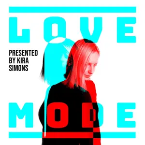 A Woman In A Black Shirt Is Standing In Front Of A Blue And Red Background Podcast Template