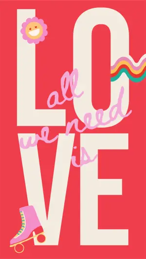 red background with cute love stickers Valentine’s greetings Story Template