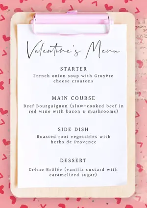 hearts valentine dinner menu board template