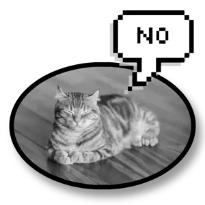 No! A Black And White Photo Of A Cat With A Speech Bubble Whatsapp Sticker Template