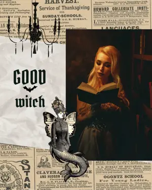 A Collage Of A Woman Reading A Book Halloween Template