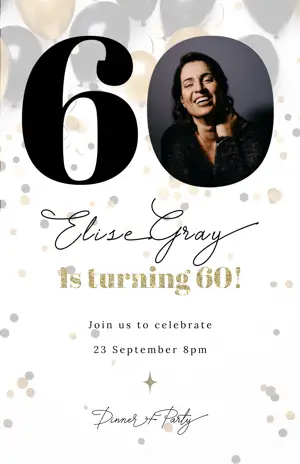 black and gold Birthday Party balloons Invitation