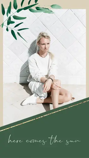 A Woman Sitting On The Ground Next To A Plant Leaves Template