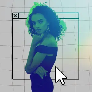 Profile Pic Of Woman old Computer Graphics, 90’s Style, White Arrow