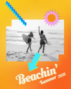 Women surfing retro summer template 