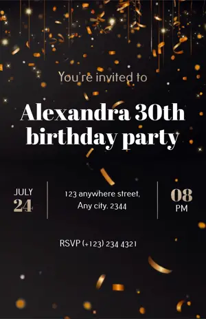 black and gold Elegant Birthday invitation