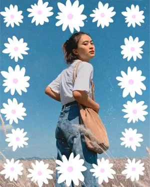 Frame of white and pink summer flowers cute portrait