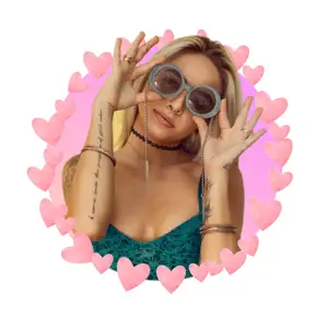 Profile Pic Circle Of Pink Hearts, Girl Woman with Sunglasses
