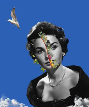 A Woman In A Black Dress And A Bird In The Sky Template