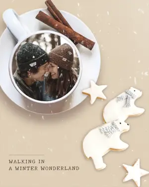A Cup Of Coffee With A Picture Of A Couple In It Winter Wonderland Template